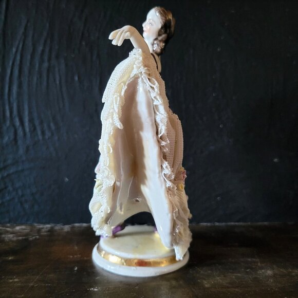 Antique Muller Dresden Lace Figurine Volkstedt Germany Blue MZ Crown Mark *Read - Picture 6 of 14